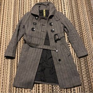 𝅺Soia Kyo Women's Coat Gray Wool Striped Button Belt Winter Jacket